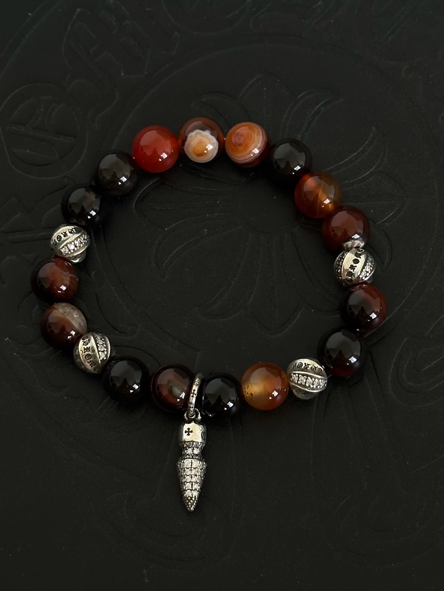 Chrome Hearts Beaded Bracelet with Silver Charms Chrome Hearts Beaded Bracelet with Silver Charms